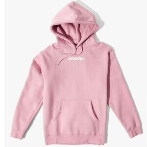 Glossier Original Comfy Pink Logo Hoodie Sweatshirt Fleece Cotton Blend Size XL